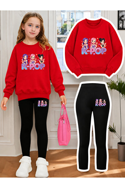 Cevval Girl's Crew Neck Sweatshirt and Leggings Set