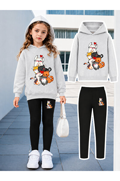 Cevval Girl's Crew Neck Sweatshirt and Leggings Set