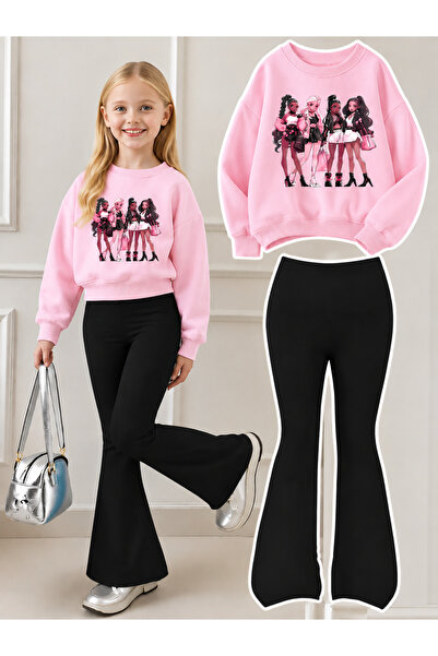 Cevval Girl's Crew Neck Sweatshirt and Spanish-Cut Leggings Set