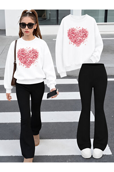 Cevval Girl's Crew Neck Sweatshirt and Spanish-Cut Leggings Set