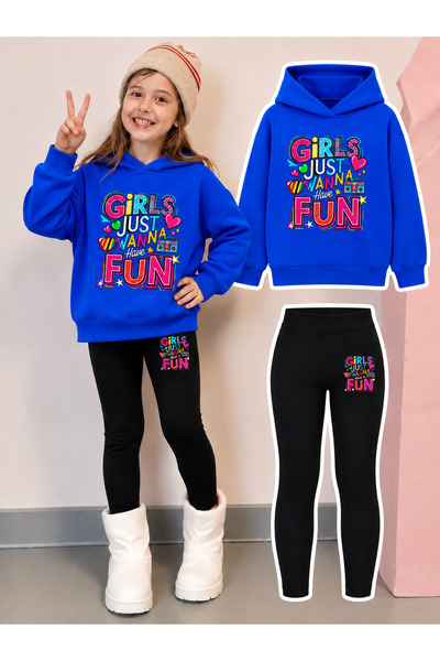 Cevval Girl's Crew Neck Sweatshirt and Leggings Set