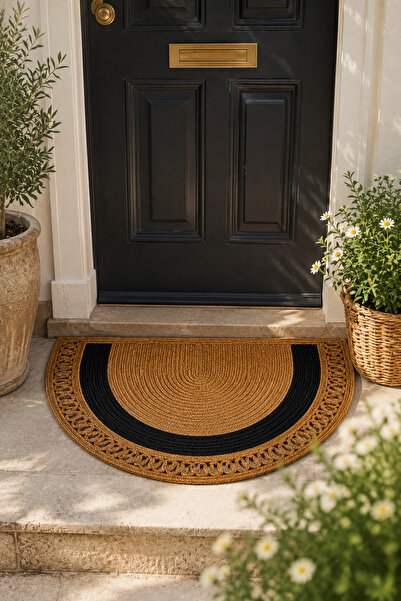 MaVaux Elvera Decorative Wicker Door Mat, Bohemian Weave Design, Black Detail...