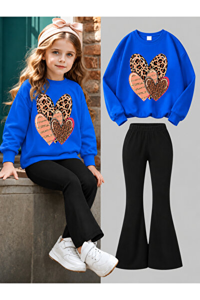 Cevval Girl's Crew Neck Sweatshirt and Spanish-Cut Leggings Set