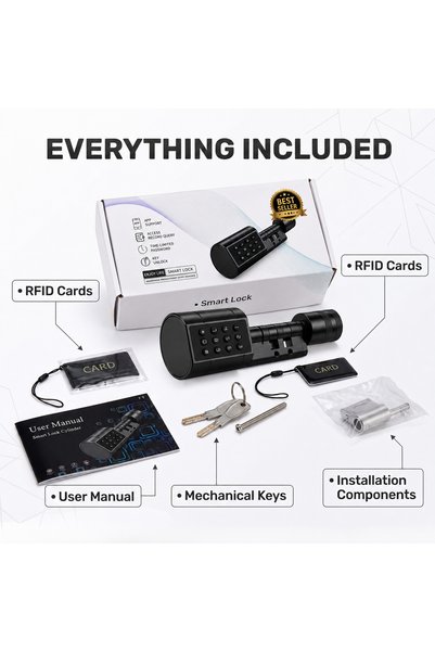 Generic Brand قفل باب ذكي أسود من TTLock، 5 طرق للفتح، تطبيق، بصمة الإصبع، بطاقة IC ومفتاح، نظام دخول آمن للمنزل
