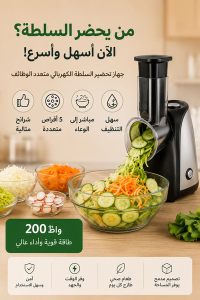 Sonifer جهاز تحضير السلطة الكهربائي متعدد الوظائف بقوة 200 واط مع 5 أقراص تقط...