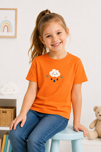 FAVORİST Girl's Mixed Printed Cotton Combed Cotton T-Shirt