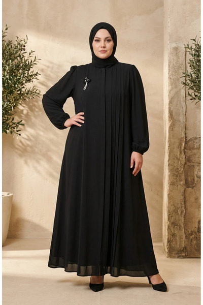 sefamerve Large Size Ribbed Detailed Robe 6373-01 Black