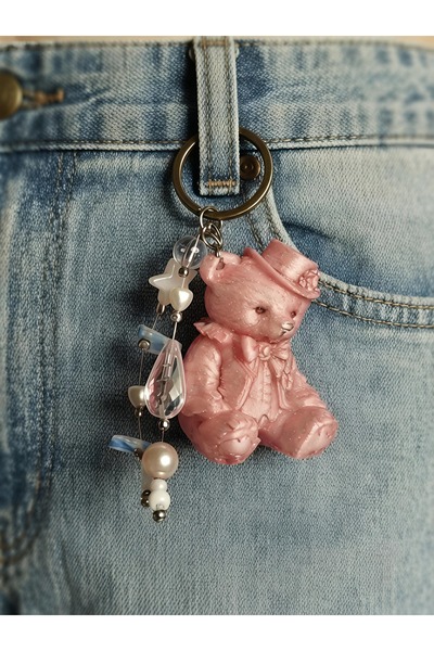 Alse3D Romantic Teddy Bag Charm (with Opal and Glass Bead Detail)