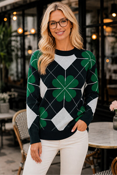 AQE FASHION Γυναικείο πουλόβερ με λαιμόκοψη ποδηλάτου, μακρυμάνικο, με σχέδιο...