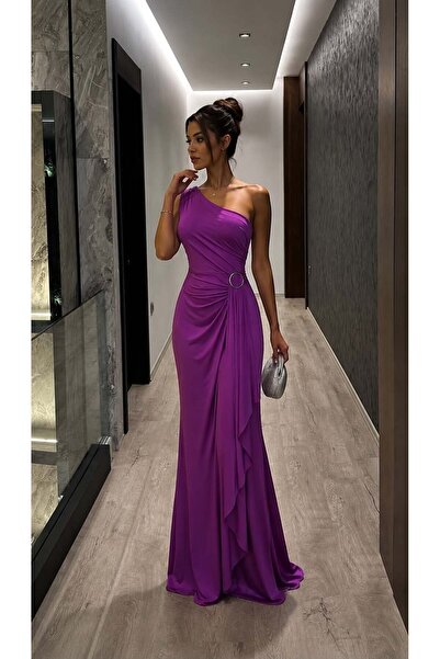 INFİVENTO Women's Modern One-Shoulder One-Sleeve Long Dress