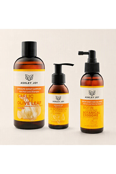 ASHLEY JOY Dökülme Karşıtı Keratin & Kafein Şampuan + Saç Bakım Yağı + Saç Se...