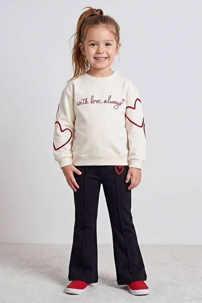 ww waka waka kids store Girl's Heart Detailed Sweatshirt and Spanish Flared B...