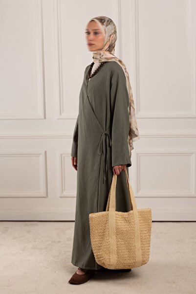 Lemaye Keten Anvelop Abaya Soft Yeşil