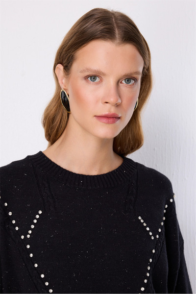 ON TRİKO Stone Embroidered Knitwear Sweater 10321