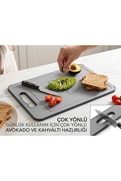 Gogoey 304 Paslanmaz Çelik Yüzey (Satine) ve Polipropilen Yüzey Kesme Tahtası Gıda Temasına Uyumlu Çift taraflı