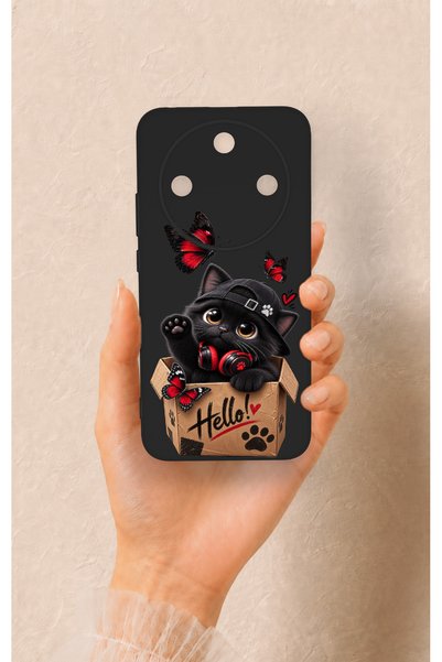 Vip Case Honor Magic 8 Lite Compatible Hello Cat Patterned Silicone Case