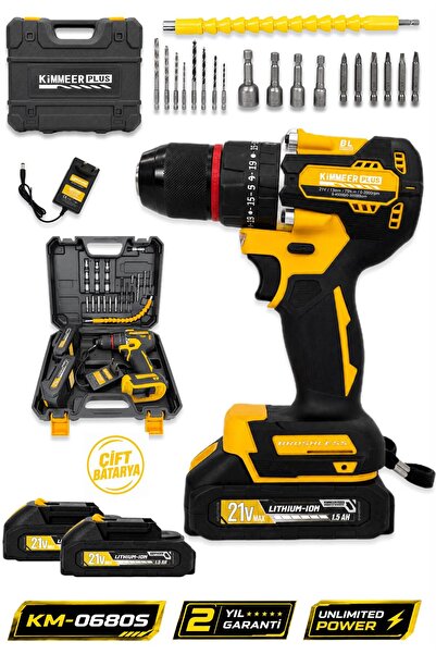 KİMMEER PLUS 13 mm 21 V 5 PİLLİ ÇİFT AKÜLÜ KÖMÜRSÜZ 24 PARÇA ÇELİK MANDREN DA...