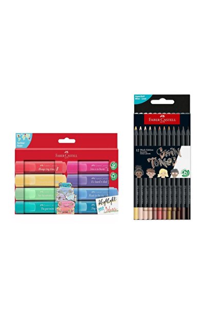 Faber Castell Textliner Pastel 8-Pack Highlighter Pens and Black Edition 12 C...