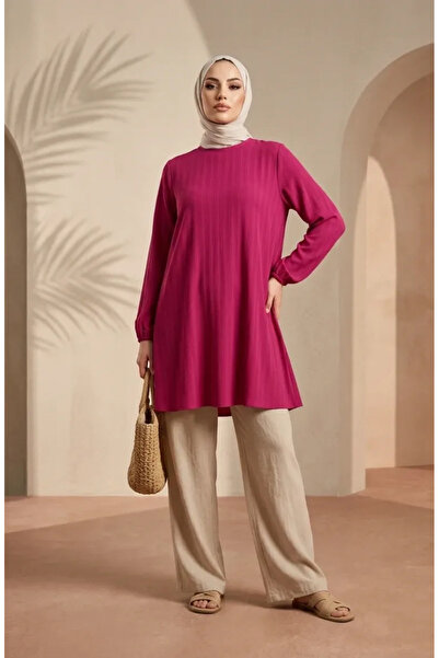 sefamerve Stylish Draped Crepe Fabric Hijab Tunic 1121-05 Plum