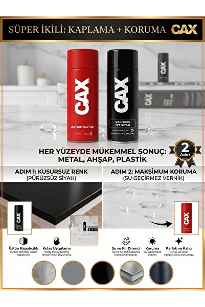caxcolors CAX Akrilik Sprey Boya ve Vernik Seti 400 ml - Metal Ahşap Plastik ...