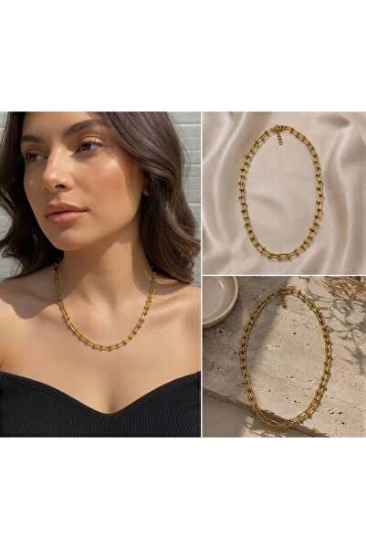 FM 💎   Premium Shiny and Stylish Gold Color Geometric Chain 316L Steel Women...