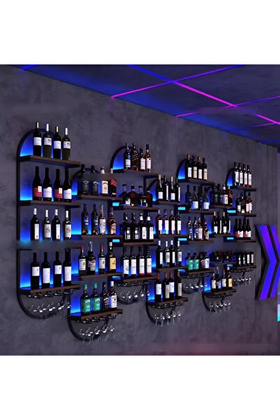 kold concept ŞRP1478 Modern Duvara Monte Aydınlatmalı Metal Şarap Rafı Dolabı