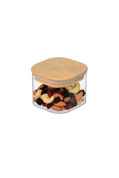 MİEN 350 ml Bambu Kapaklı Cam Kahvaltılık 10*10 cm