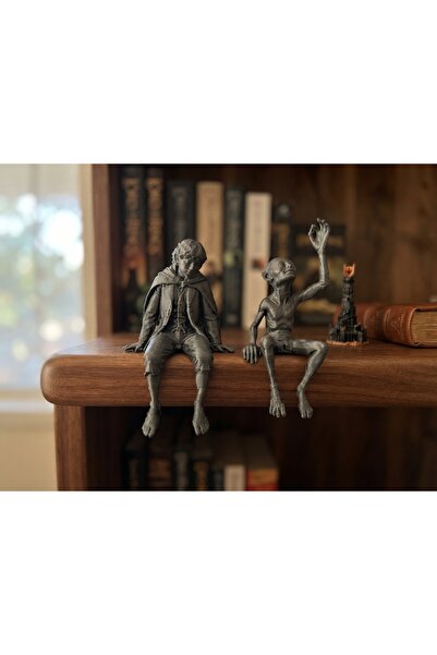 Frodo & Gollum Oturan Figür 2'Li Set - Metalik Boyalı
