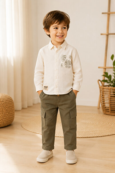 EDM Kidss Boys' 2-Piece Set: Leaf Pattern Pocket Shirt & Cargo Pants – Holida...