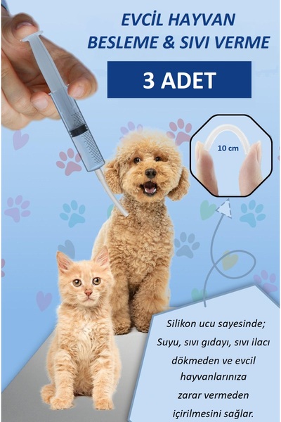 3'lü Set Evcil Hayvan Besleme & Sıvı Verme Enjektörü Silikon Uçlu
