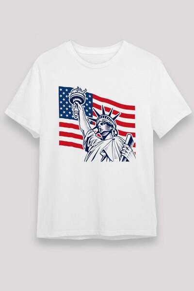 Darkhane Statue of Liberty and American Flag Printed T-Shirt