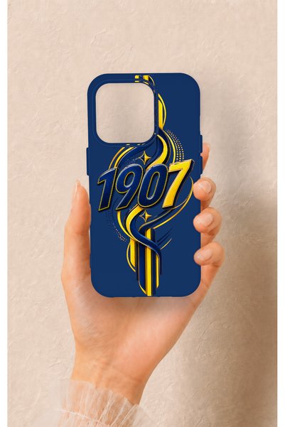 Vip Case iPhone 15 Pro Compatible Yellow Navy Blue Ivy Patterned Silicone Case