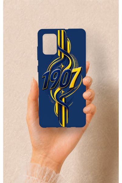 Vip Case Samsung-A71 Compatible Yellow Navy Blue Ivy Patterned Silicone Case