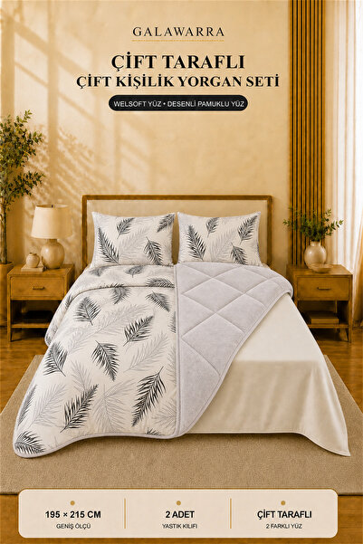 GALAWARRA Welsoft Pamuklu Çift Kişilik Yorgan Seti 195x215 cm 2 Yastık Kılıfl...
