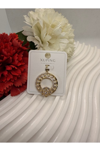 XUPING JEWELRY ZİRKON TAŞLI 14K RENGİ DAİRE PRİZMA MODEL ÇELİK KOLYE UCU
