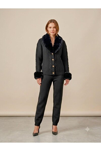 New Deux Women's Knitwear Cardigan A++ Quality Faux Fur Collar and Cuffs with...