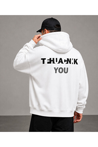 FAVORİST Thank You Printed Men's Compact Combed Cotton Hooded Sweatshirt