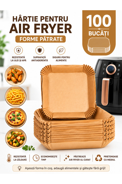 Generic Brand Paper Air Fryer Forms, Square, 100 Pieces, Non-Stick, Oil and H...
