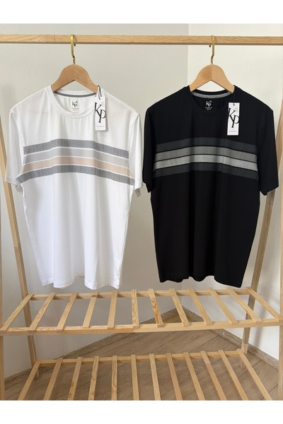 Çizgili bisiklet yaka erkek t-shirt