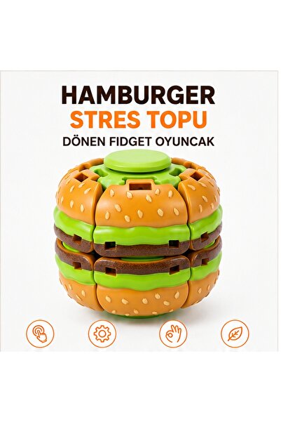 CNGZSHOP Hamburger Bas Döndür Stres Topu Stres Giderici Mekanizmalı Renkli Fi...