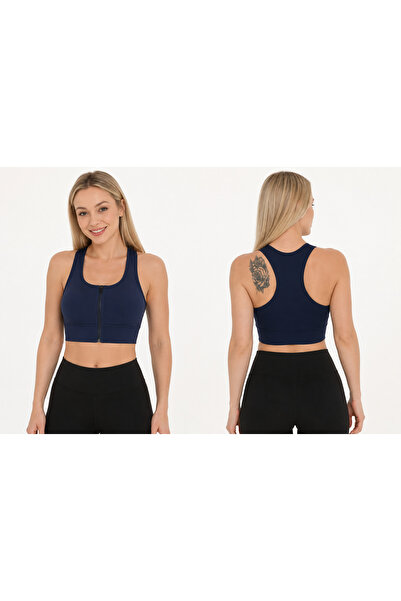 ARMAĞANİKA Women's Zippered Sports Bustier with Cross Back Support Fitness Yo...