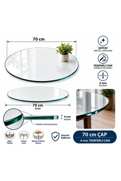 ED Efelez Design Masa Camı şeffaf cam yuvarlak cam masa üstü camı