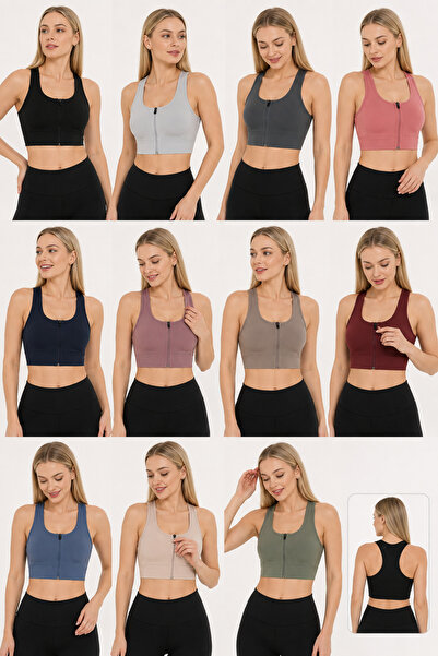 ARMAĞANİKA Women's Zippered Sports Bustier with Cross Back Support Fitness Yo...