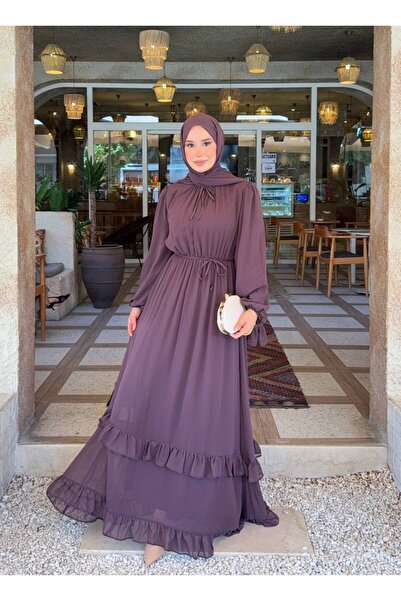 Ay Fashion Official ŞAL HEDİYELİ Rüya Şifon Tesettür Elbise