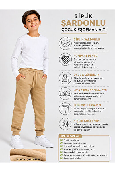 LİFA KİDS Kışlık Şardonlu 3 iplik Cepli Kız ve Erkek Çocuk Lacivert Eşofman A...