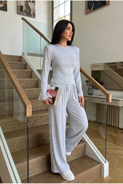GRİ VATKALI BLUZ PANTOLON TAKIMI