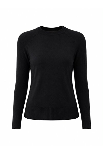 ZS Zey Studio Women's Black Crew Neck Long Sleeve Slim Knitwear