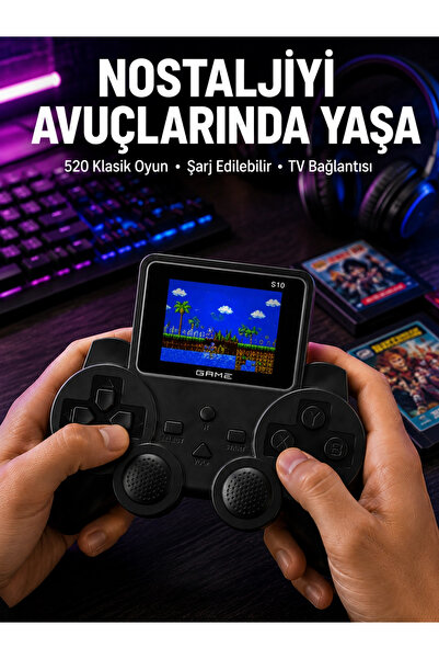 SORA GROUP Şarjlı Retro Gamepad Oyun Konsolu 520 Oyunlu TV Çıkışlı El Konsolu
