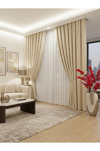 NİVEMESHOME Sahra Bej 3-0057 V2 1/3 Pleated Background Curtain Apm