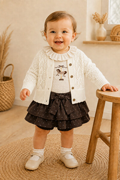 EDM Kidss Baby Girl Carousel Embroidered 3-Piece Set – Openwork Knit Cardigan...